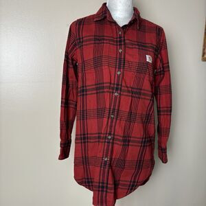 Carhartt Womens Rugged Flex Relaxed Fit Red Plaid Long Sleeve Flannel Size S 4/6